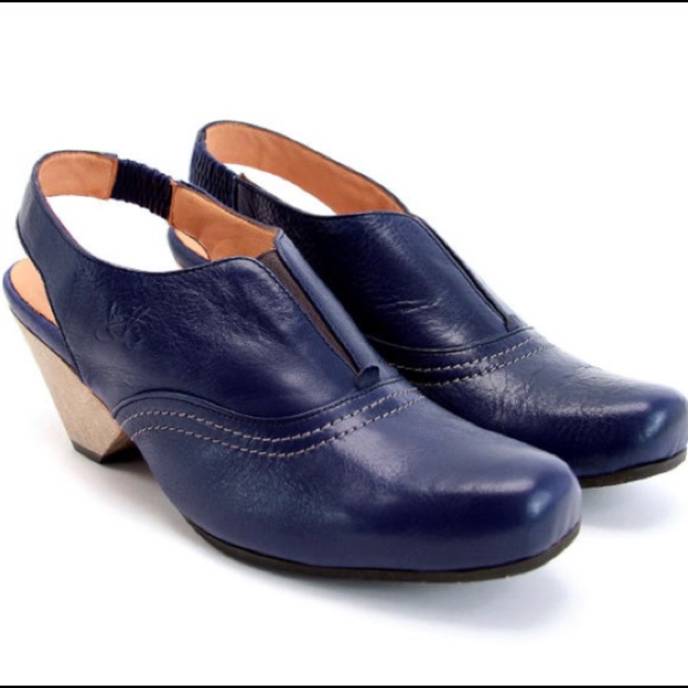 John Fluevog Getups Cobalt Slingback Leather Heel Shoes Blue Size 8